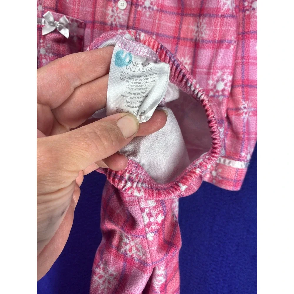 Snowflake Girls Clockwork Pajama Set 6/6X Pink Plaid Fleece Sleepwear